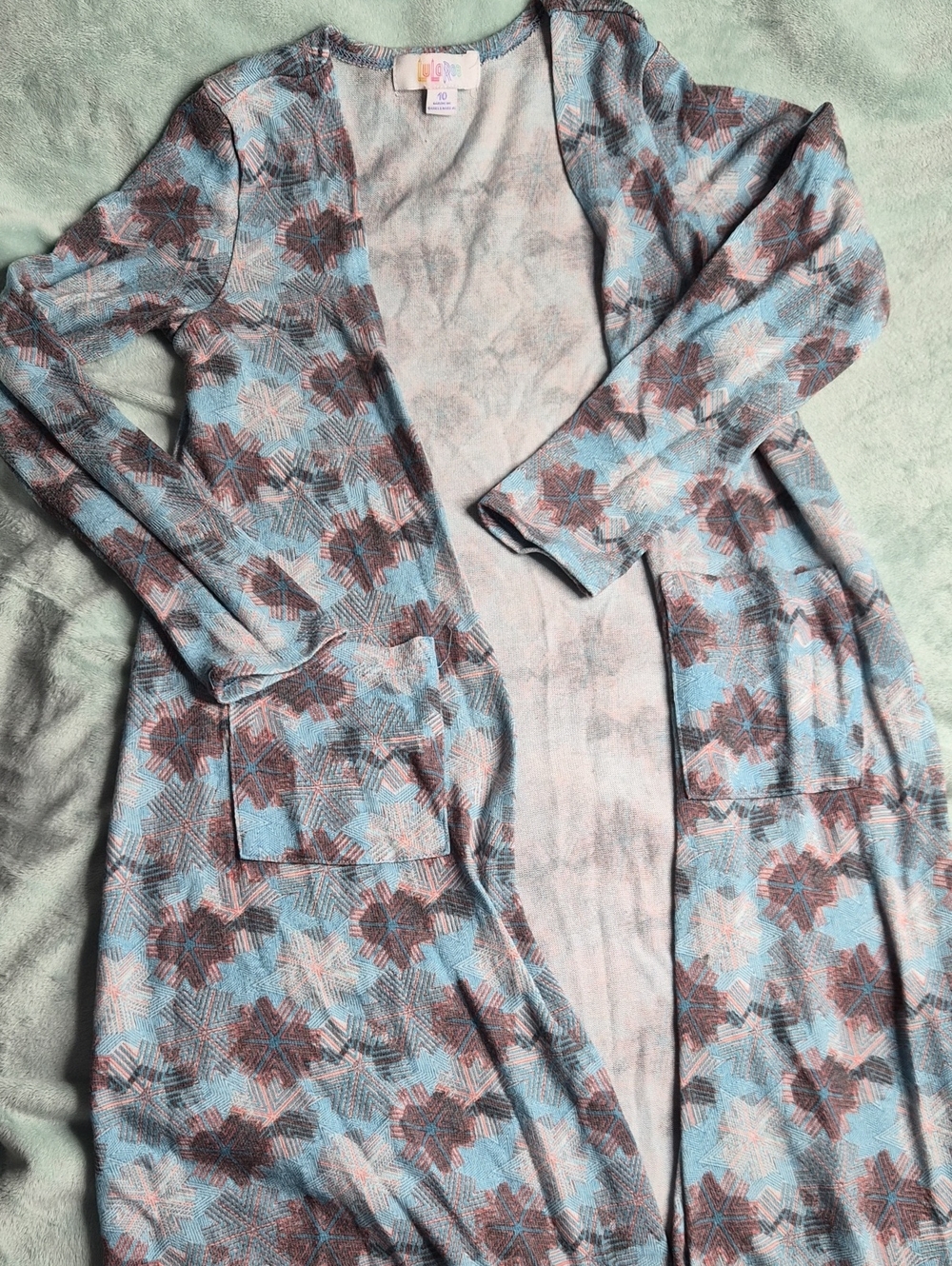 LuLaRoe Kids Sariah Blue Floral Long Duster Sweater Size 10 the time when you pu